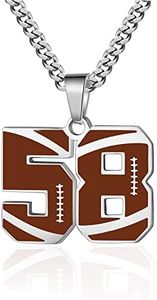 ZRAY Football Number Necklace for Boys Athletes Jersey Number Necklace Silver Stainless Steel Chain 22+2inch Football Charm Pendant Number Chain Inspirational Football Jewelry Gift for Men(58)