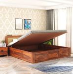 GHROYAL Sheesham Wood King Size Bed with Hydraulic Storage for Bedroom Living Room Home Hotel Furniture Wooden Double Bed Cot Palang for Guest Room (Walnut Finish) | 1 Year Warranty