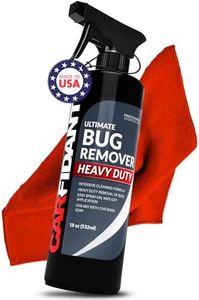 Carfidant Bug Remover Heavy Duty Spray for Cars Exterior with Microfiber - Easily and Powerful Clean Bug Splatter, Bird Poop From Paint, Plastic, Rubber, Metal, Chrome, Glass - 18 fl. oz.