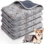 Panelee 4 Pcs Waterproof Dog Puppy Pee Pads Soft Cat Blankets Dog Sleep Mat Absorbent Pet Blanket Paw Pattern Whelping Warm Pads Fleece Puppy Potty Training Pads Reusable (24 x 16 Inch,Gray)