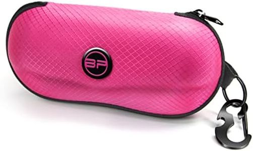 BLUPOND Sunglasses Case Semi Hard EVA Shell with Metal Hanging Hook Belt Clip Sun Glasses Storage (Pink)