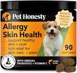 PetHonesty Allergy Skin Health - Fish Oil for Dogs Omegas, DHAGold, Flaxseed, Probiotics for Itch-Free Skin, Shiny Coats, Helps Reduce Shedding, Soft Chews for Healthy Skin & Coat - 90 ct (Salmon)