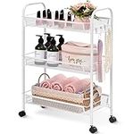 APEXCHASER 3-Tier Rolling Cart,Easy Assemble Mobile Storage Trolley On Wheels,Slide Out Utility Cart Shelving Units Kitchen Bathroom Laundry Room,White