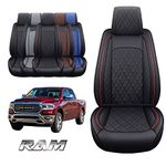 YIERTAI Car Seat Covers Compatible with Dodge Ram Custom Fit 2009-2024 1500 2500 3500 Pickup Mega Cab Limited Longhorn Laramie Bighorn Waterproof Leather Seat Protectors, 2 PCS Front Black-Red