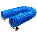 Darnassus Heavy-duty PU Coil Hose, Self-Coiling Garden Hose with Solid Brass Fittings, Retractable, Corrosion Resistant, for Household (50 FT, Blue)