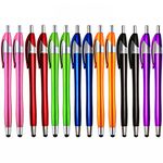 SKOLOO Electronic Screen Touch Stylus, Pack of 14, 2-in-1 Click Ball Pen, Ballpoint Pen and Slim Stylus for Universal Tablet Smartphone, Multi-Colored