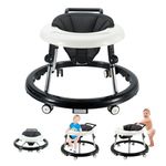 Baby Walker with Wheels, Activity Center with Mute Wheels Anti-Rollover, 5-Position Height Adjustable Foldable Baby Walker(Black)