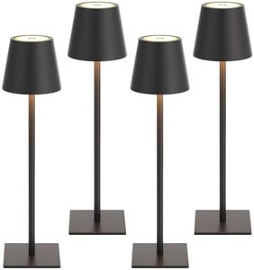 Kakanuo Cordless Rechargeable Table Lamp Black 5000mAh Battery Operated Lamps, 3 Colors Stepless Dimming Touch Lamp for Dining, Living Room, Outdoor Patio, Kitchen Counter, 4 Pack