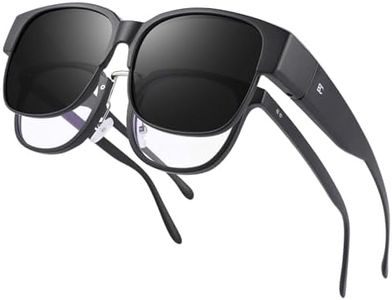 Bircenpro Überzieh Sonnenbrille für Herren Damen: Polarisiert TR90 Rahmen Sonnenbrille UV-Schutz Quadratisch Überbrille für Fahren Golfen Schwarze Gläser