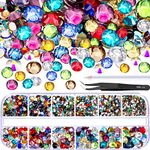 2000 Pieces Flat Back Gems Round Crystal Rhinestones 6 Sizes (1.5-6 mm) with Pick Up Tweezer and Rhinestones Picking Pen for Crafts Nail Face Art Clothes Shoes Bags DIY (Multicolors)