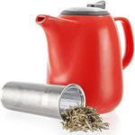 Tealyra - Daze Ceramic Large Teapot Red - 1400ml (6-7 Cups) - with Stainless Steel Lid Extra-Fine Infuser for Loose Leaf Tea