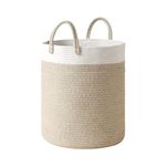 La Jolíe Muse Large Storage Basket - Cotton Rope Laundry Basket with Handle for Diaper Blanket Toy Towel Woven Laundry Basket Home Decor, White & Desert