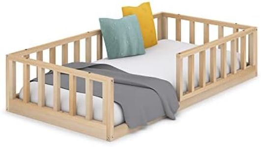 Cama Infantil Tipo Montessori Nube, con somier y Barrera barandilla, en Madera Natural, 90x190 cm
