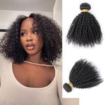 Brazilian Afro Kinky Curly Hair 4B 4C Single Bundle 100% Unprocessed Virgin Afro Curly Human Hair Extension Double Weft Hair Weaves Natural Black Color for Black Women (1 bundle 12inch)