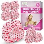 8pk Red Polka Dot Disposable Shower Caps for Women UK | Shower Cap Men, Shampoo Shower Caps for Women, Shower Cap for Long Hair, Men Shower Cap Waterproof, Bath Hat Plastic Shower Cap