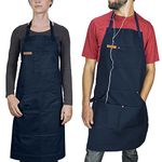 Chef Pomodoro Kitchen Apron, Navy Blue, Unisex Chef Apron, Adjustable Neck and Back Straps, 5+ Pockets, Towel Loops - Designed for Home, BBQ, Grill Use