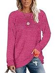 D'BOON Womens Plus Size Lightweight Sweatshirts Crewneck Plain Loose Long Sleeve Tops Fuchsia 2XL