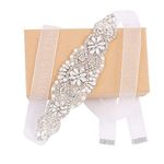 WEZTEZ Wedding Sash Pearl Belt with Satin Ribbon Handmade Crystal Bridal Belt Thin for Women formal Evening Dress Accessories, Silver-organza White, One Size