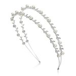 El Regalo Multi Layered Tiara Hairbands- Retro Star, Moon, Pearls, Flowers, Rhinestone Hairband/Headband for Kids/Girls & Women - Wedding Bridal Bridesmaid Hair Accessories (Silver Pearl & Flowers)