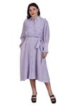 Dressitude Women Crepe Linen Frill Work Long A-Line Full Cuff Sleeves Dress, Lilac (L)