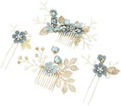 4pcs Wedding Handmade Fashion Hair Comb Set Floral Bridal Headpiece Hair Accessories Rhinestone Wedding Dress Accessories (Green)