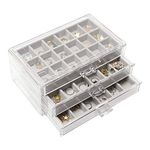 Nwvuop Acrylic Jewelry Box for Women with 3 Drawers Adjustable Jewelry Organiser Box for Rings Earrings Necklace Stackable Jewelry Tray Earrings Storage Box Makeup Cosmetic Storage Case Grey