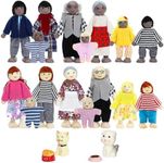 ONEST 20 Pieces Wooden Dollhouse Family Set Mini People Figures Dog Cat Sets Dollhouse Dolls Wooden Doll Family Pretend Play Figures Accessories for Pretend Dollhouse Toy