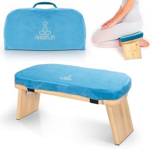 AKOZLIN Meditation Bench with Cushion Foldable Ergonomic Bamboo Meditation Stool Chair Sturdy Prayer Bench Yoga Stool Floor Sitting Kneeling Stool for Meditations,Yoga,Prayer (Blue)