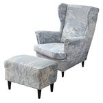 HAOYONG Stretch Wing Chair Cover Set Ottoman Slipcover 2 Pieces Wingback Chair Slipcover and and 5 Piece Rectangle Storage Stool Cover Removable Armchair Sofa Covers for Living Room Bedroom