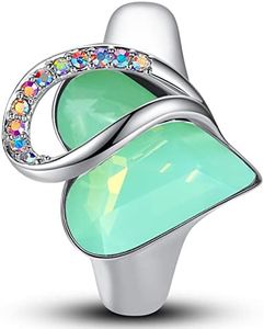 Leafael Infinity Love Women's Adjustable Heart Ring with Jade Opal Green Healing Stone Crystal for Luck, Jewelry Gifts for Women, Silver-tone, Open End, Size 6.5-9