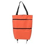 Folding Shopping Bag Collapsible Trolley Bags with Wheels, 2 in 1 Foldable Shopping Cart Reusable Shopping Bags for Picnic, Travel, Shopping, Etc (Orange)