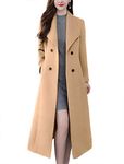 chouyatou Women's Chic Shawl Collar Work Double Breasted Maxi Long Wool Pea Coat, Camel, X-Large