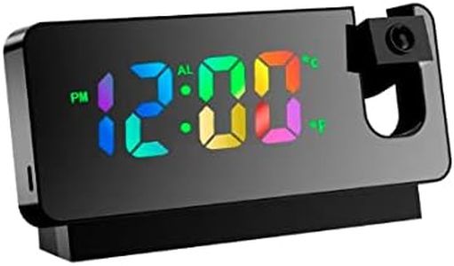 LED Projection Alarm Clock,Color Display,Temperature/Date Display,Quiet, Large Mirror Display (Black)