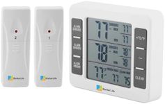 iBetterLife Refrigerator Thermometer, Digital Freezer Thermometer with 2 Sensors, Wireless Indoor Outdoor Temperature Monitor with Big LCD Display, Min/Max, Audible Alarm for Home Restaurants Fridge