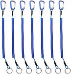 LAIBOREC Fishing Lanyards, 7PCS Retractable Steel Wire Coiled Lanyard Safety Fishing Tool Ropes Accessories with Carabiner and Split Ring for Pliers Lip Grips Tackle, Boating, Kayak (Blue)