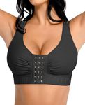 FeelinGirl Post Mastectomy Bra Front Closure Compression Bras for Women After Surgery Adjustable Black S