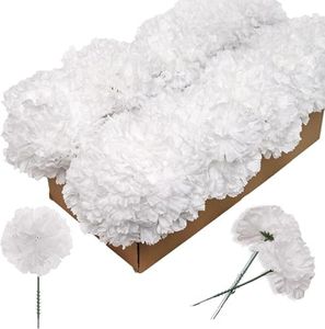 Larksilk White Silk Carnation Picks – Bulk Case of 1,000 (10×100), 3.5" Flower Heads for Weddings, Events & Wholesale Decor
