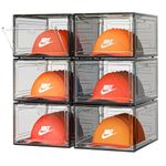 SCAVATA 6 Pack Hat Organizer Box, Stackable Clear Baseball Caps Holder Box Containers with Magnetic Door for Hats Snapback Cap Storag, Hat Rack Display Case, Holds 8 Hats Each (Black)