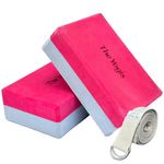 The Yogis Yoga Block | Yoga Brick (Set of 2, Extra Large Size), High-Density Premium EVA Foam Material for Strength, Balance, and Flexibility, Odour Resistant, Regular Size (9 x 6 x 3 inches, Set -2 with Belt )