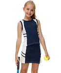 AOBUTE Girls Tennis Golf Outfit Tank Top and Skirt with Shorts Set 4-12 Years, Navy, 9-10 Years