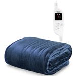 Emperial Heated Throw - Electric Heated Blanket - Machine Washable Fleece with Digital Remote, Timer and 9 Heat Settings (Navy)