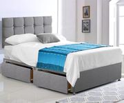 ComfoRest - Paris 4FT6 Double Divan Bed - WITH MATTRESS INCLUDED - Bed and Mattress - Double Divan Bed with Mattress and 24" Elegant Headboard + 4 Storage Drawers - Divan Bed - (Paris Grey)