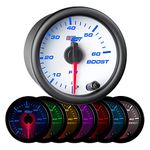 GlowShift White 7 Color 60 PSI Turbo Boost Gauge Kit - includes Mechanical Hose & Fittings - White Dial - Clear Lens - for Diesel Trucks - 2-1/16" 52mm