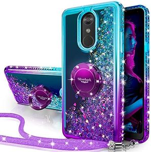 Silverback for LG Stylo 4 Case,LG Stylo 4 Plus Case,LG Q Stylus 4, Moving Liquid Holographic Sparkle Glitter Case with Stand, Bling Diamond Ring Slim Protective Case for LG Stylo 4 -Purple