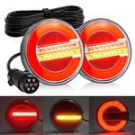 MICTUNING Trailer Tail Lights 2PCS - Rear Turn Signals Daytime Running Brake Lights - Bright 24 LEDs - IP67 Waterproof - with 7-Pin Plug and 7.5m Cable