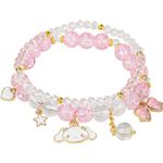 KARAZZO Crystal Beads Bracelet Kawaii Bracelets Set Cute Cartoon Elastic Rope Beaded Bracelet Charm Bracelets Jewelry for Girls Women (Red)