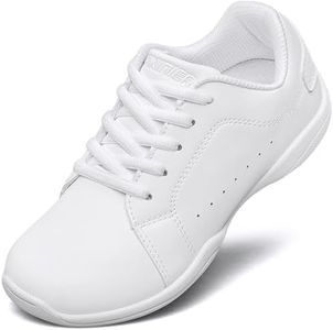 TUOTOM White Cheer Shoes for Girls Minimalist Wide Toe Box Lightweight Youth Cheer Competition Shoes Athletic Gymnastics Training Dance Sneakers 4 Big Kid