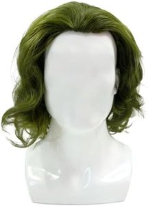 SPORTBANG Men's Movie Joker Green Semi-long Wavy Wig Synthetic Hair Halloween Cosplay Costume Wigs for Men Boys (Green)