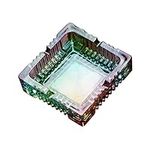 JHNIF Classic Square Heavy Crystal Glass Ashtray, Stained Glass, 6 Inches