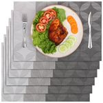 Belle Vous 6 Pack of Grey Star Design Placemats - PVC Non-Slip, Tear-Resistant & Washable Place Mats - Easy to Clean, Heat Resistant & Waterproof Table Mats for Kitchen, Dining Table and Restaurant